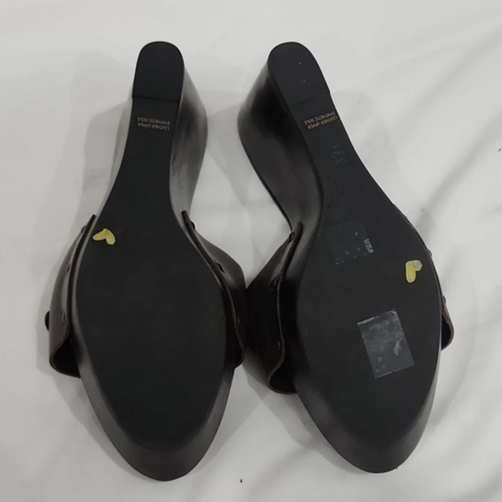 Jack Roger Brown Leather Wood Wedge Sandals Size‎ 9M